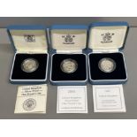 ROYAL MINT SILVER PROOF £1 COINS 1986, 2001 & 2002 ALL IN ORIGINAL CASES AND COA