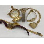 4 LADIES WRISTWATCHES TOGETHER WITH POCKET WATCH AND SMITHS TIME PIECE