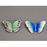 2 VINTAGE STERLING AND ENAMEL BUTTERFLY BROOCHES BOTH APPROXIMATELY 3CM ACROSS, BOTH IN GOOD