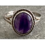 SILVER AND AMETHYST RING, 1.8G SIZE M