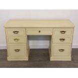 Contemporary twin pedestal kneehole desk in cream