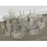 Nice selection of crystal glass pieces, lidded bowl, vases etc