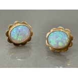 9ct gold opal stud earrings with rubbed over setting