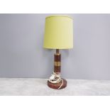 Mahogany brass inlaid table lamp with green shade