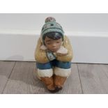 Lladro pensive eskimo boy in fur coat with hat and boots in great condition 17 cm in hight