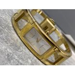 Calvin Klein yellow gold plated steel bracelet wristwatch with original box
