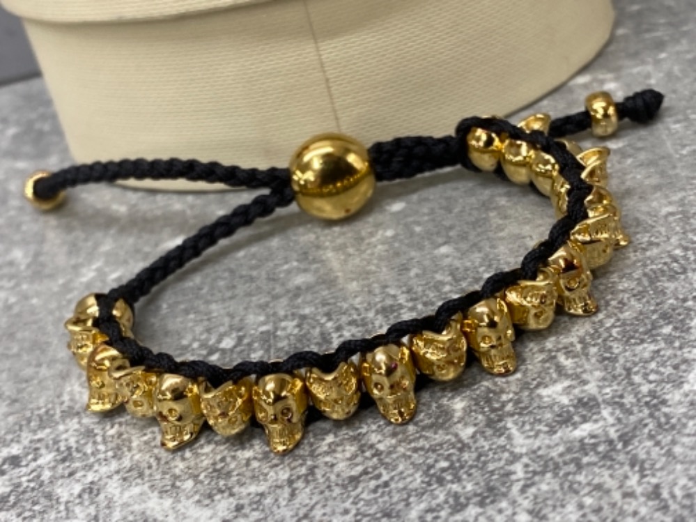 Links of London gold vermeil skull friendship bracelet with rare black colour strap and original