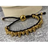 Links of London gold vermeil skull friendship bracelet with rare black colour strap and original