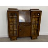 1930s oak side by side bureau display cabinet, H123 x W122 x D30cm