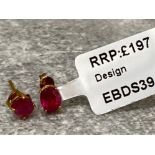 9ct gold ruby set stud earrings as new with original ticket