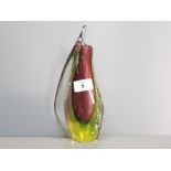 Sidestripe saluting sommerso red and lime 8.5" Murano glass vase the sideatripe in clear glass