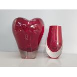 Large cased ruby whitefriars molar 5.5 inch vase together with whitefriars 4.5 inch ruby cased clear