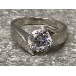 Silver and CZ solitaire ring, size q1/2, 4.7g gross