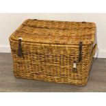 Large wicker log basket with leather straps 88x63x53cm