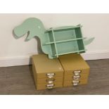 Modern children’s dinosaur bookshelves and two 3 drawer organisers