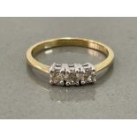 9ct gold diamond 3 stone ring comprising 3 round cut diamonds approx .50ct size P 1.8g
