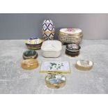 Collection of 10 miscellaneous trinket boxes includes faberge style egg