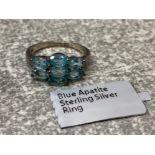 Silver and 7 stone oval blue apatite ring as new with ticket, 1.9g size J