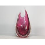 Murano sommerso red cased clear 8 inch vase some bubble inclusions