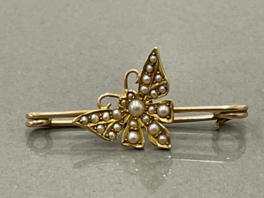 15ct gold pearl butterfly brooch 1.9g