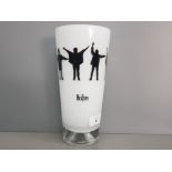 Nybro Sweden beatles help cased white glass vase 9.8 inch high with the Beatles semaphore design
