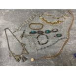 Selection of costume jewellery includes cz necklace and bracelet, silver bracelet etc