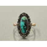 Antique 14ct gold oval shaped marquisette and turquoise ring size P 4.9g