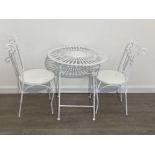 Cast iron bistro set, table and 2 chairs, In white