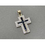 9ct gold sapphire and diamond cross pendant set in white gold