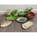 6 pieces of Maling lustre ware plus Arthur wood basket etc