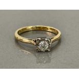 Ladies 18ct gold diamond ring a round cut diamond set in square white gold setting 3.2g size P