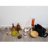 Collection of mixed items includes glass ashtray, bells old scotch whisky and a lava lamp, also to
