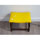 Mahogany framed footstool with upholstered leatherette 42 x 32 x 31 cm