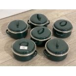 6 Spanish megaware green enamelled twin handled pans, 5inch diameter