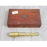 Small nautical brass telescope in mahogany box late 19th century