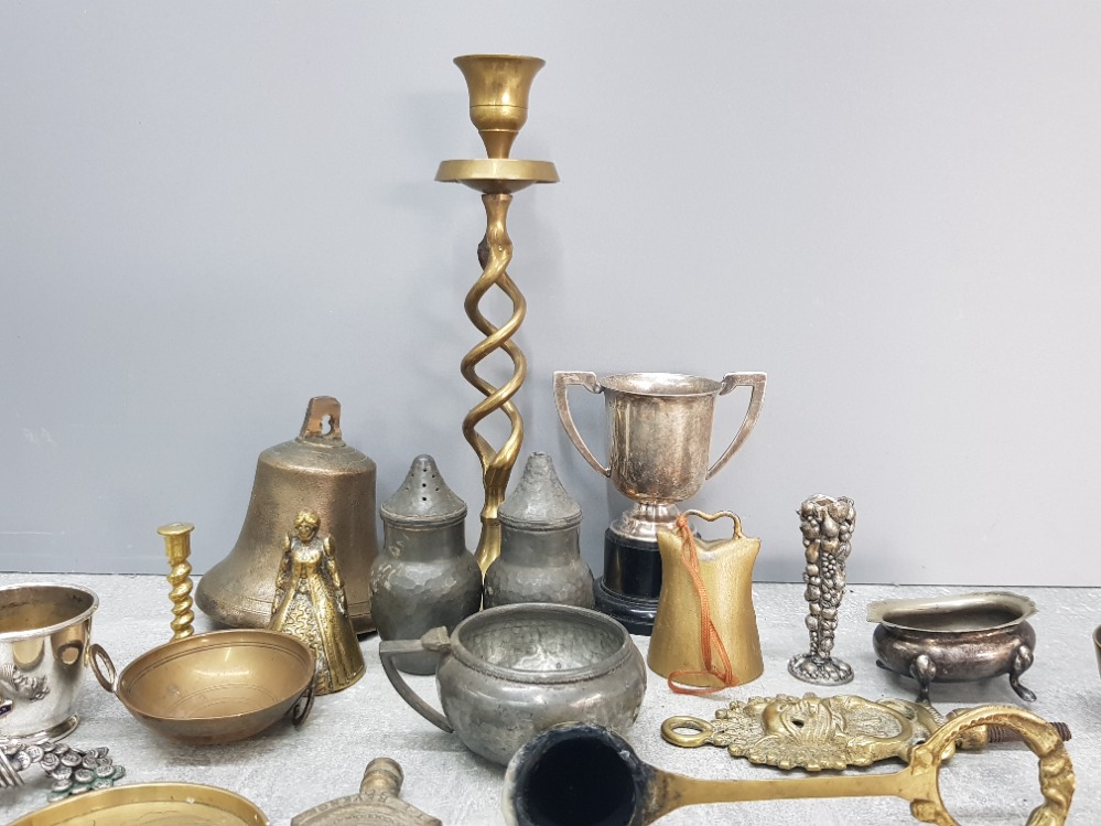 A Quantity of brass pewter and other metal includes candlestick cigarette holder salt and pepper - Image 2 of 2