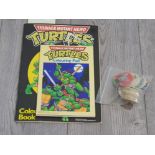 2 vintage teenage mutant turtles coulouring books with pog items