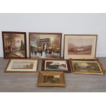 7 framed oil paintings of various town's and outdoor scenes signed dallas and Edward arden etc
