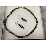 HAEMATITE bead and enamel beaded necklet and drop earrings, boxed