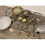 Box of miscellaneous silver plated and metal items also includes hall marked Birmingham silver
