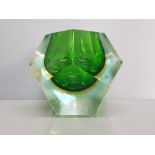 Magnificent vintage 4.5 inch high and wide 1.70 kilo Murano green with orange sommerso cased clear