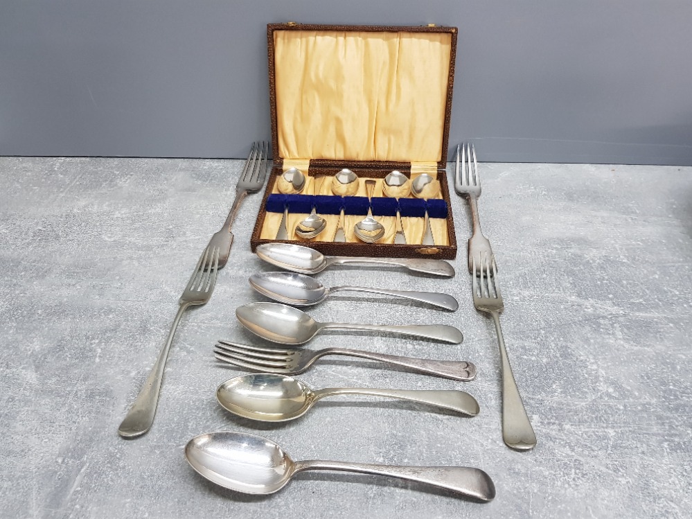 P Osborne set of 6 silver plated spoons together with a small quantity of cutlery