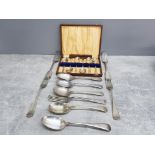 P Osborne set of 6 silver plated spoons together with a small quantity of cutlery