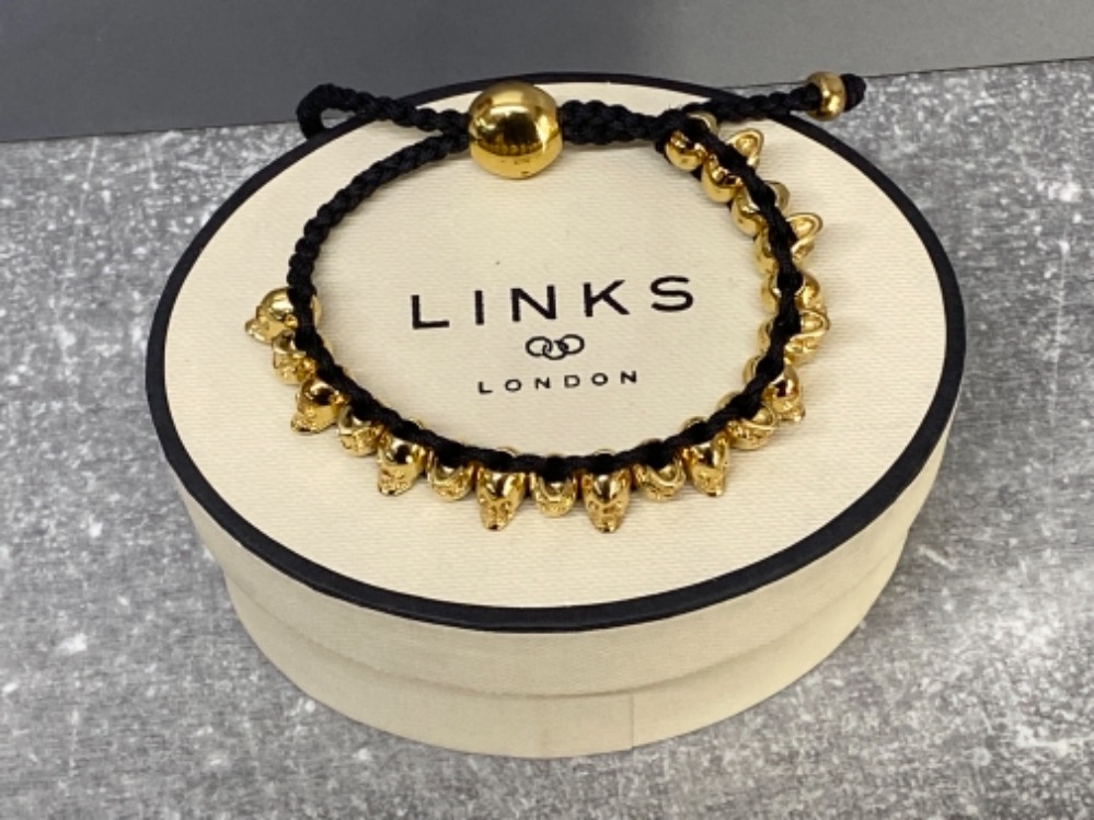 Links of London gold vermeil skull friendship bracelet with rare black colour strap and original - Image 3 of 3