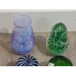 4 vintage items includes a caithness vase and 3 paperweights, 1 of which is wedgwood