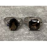 2 silver plated rings set with Smokey quartz, size r and s, gross 9g
