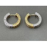 Bulgari 14ct white and yellow gold white stone hoop earrings