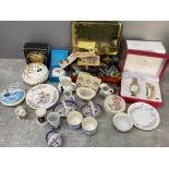 Mixed lot of vintage buttons, tea China inc Wedgwood and Aynsley plus wristwatches