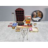 Box ot miscellaneous items to include napkin holders epns lobster picks playing cards etc