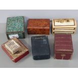 4 small table boxes, 2 packs of vintage or antique playing cards plus double pack books of common